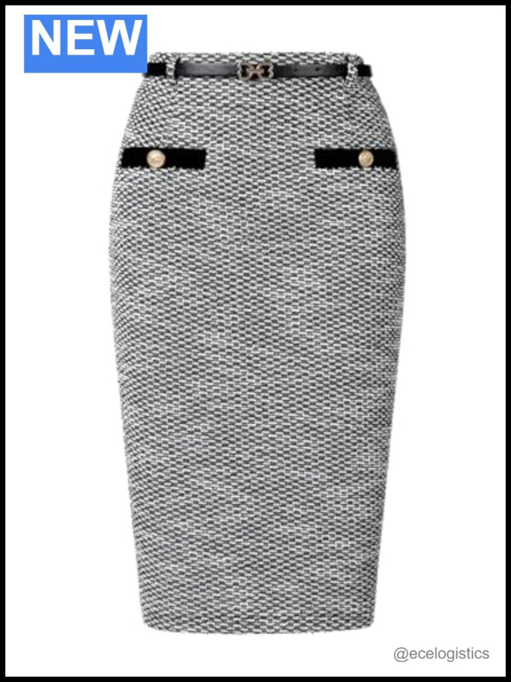 High Waisted Tweed Pencil Skirt Bodycon with Belt for Work